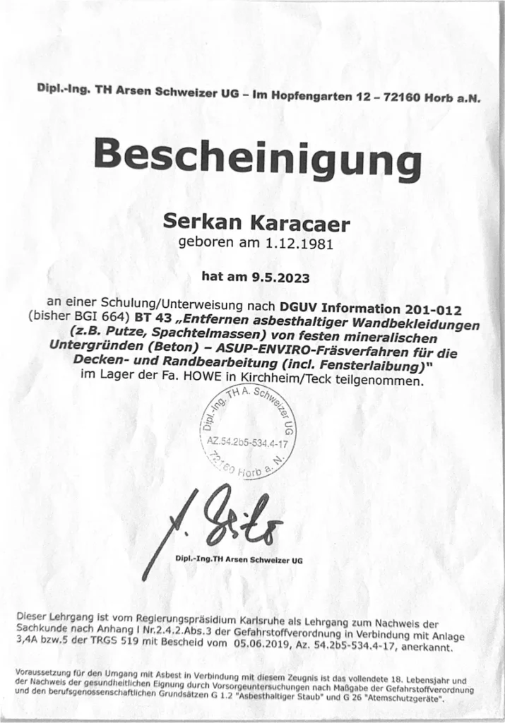 Asbesthaltige Wandbekleidungen – Serkan Karacaer