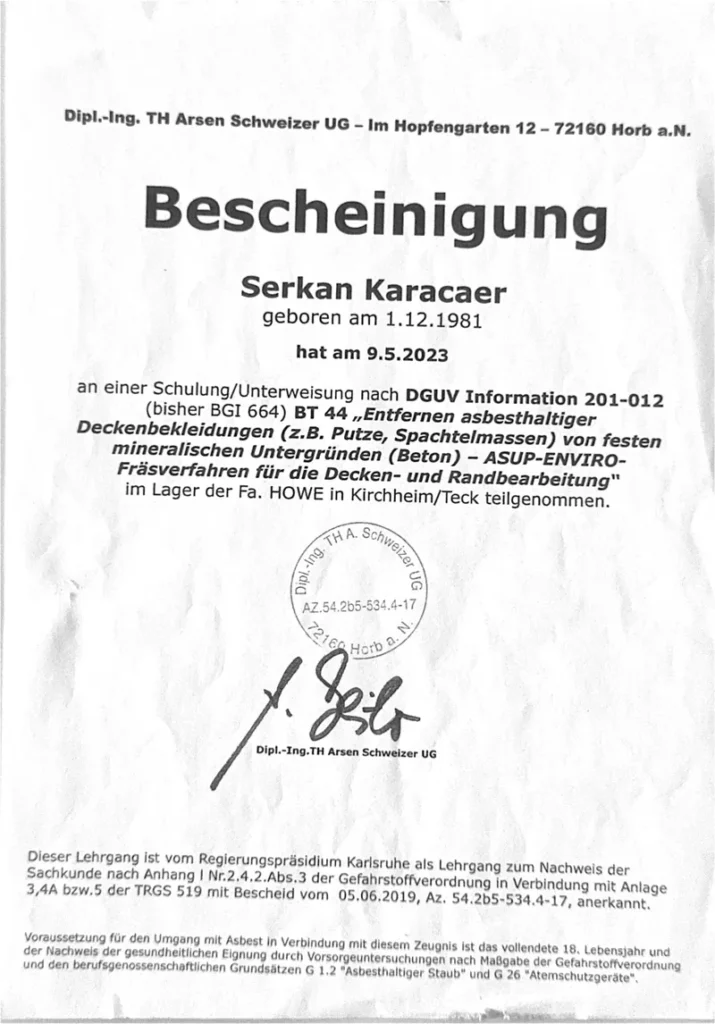 Asbesthaltige Deckenbekleidungen – Serkan Karacaer