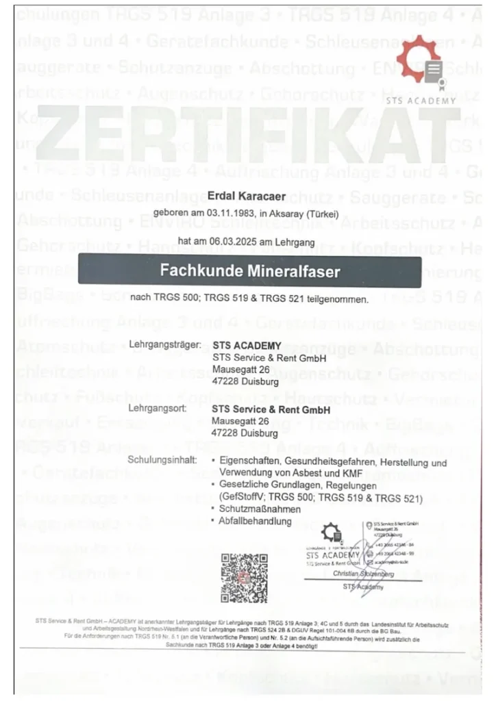 Fachkunde Mineralfaser – Erdal Karacaer